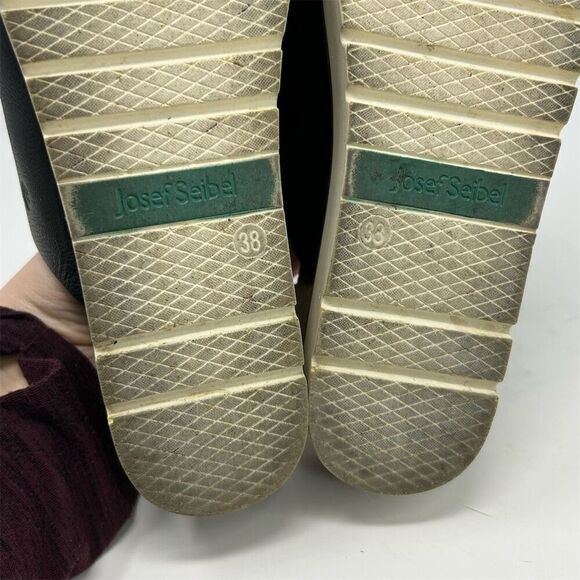 Josef Seibel Black Leather Wedge Toe Loop Sandals Size 38 Cushioned Footbed - Picture 10 of 13